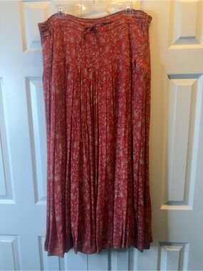 Oilily Boho Floral Maxi Skirt in Soft Red & Tan EXTREMELY ADJUSTABLE SIZE